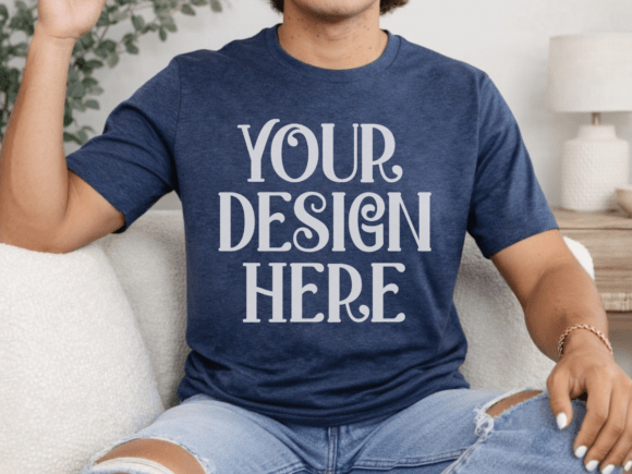 Bella Canvas 3001 Heather Navy Mockup: Elevating Product Presentation with Realistic Fabric Details