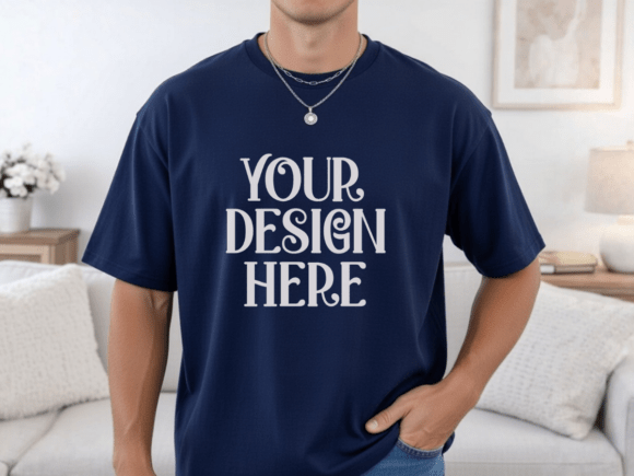 Elevate Your Designs with the Gildan 5000 Navy Mens T-shirt Mockup