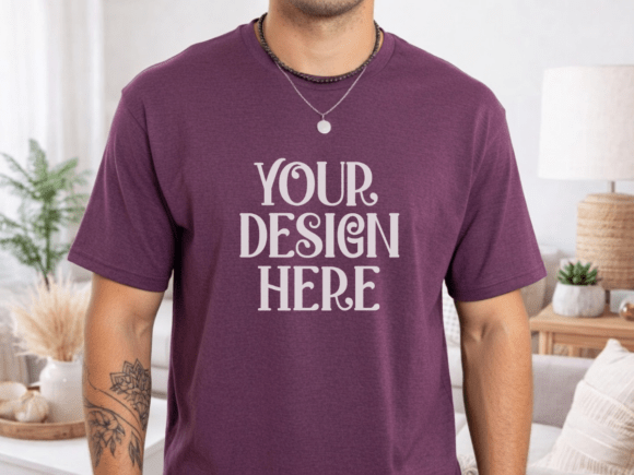 Gildan 64000 Heather Maroon Mens Mockup