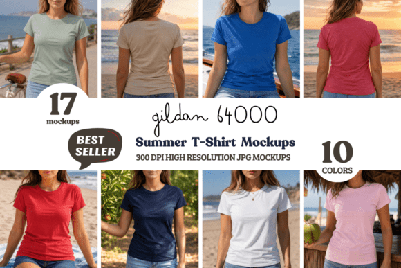 Gildan 64000 Summer Shirt Mockup Bundle