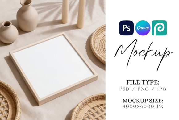 Neutral Wood Square Frame Mockup for Minimalist Art