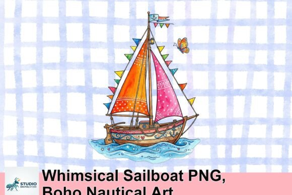 Whimsical Sailboat PNG, Boho Nautical Art