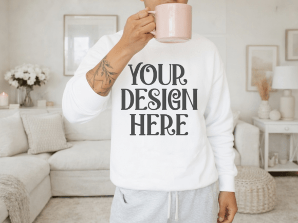 White Gildan 18000 Sweatshirt Mockup for Designers
